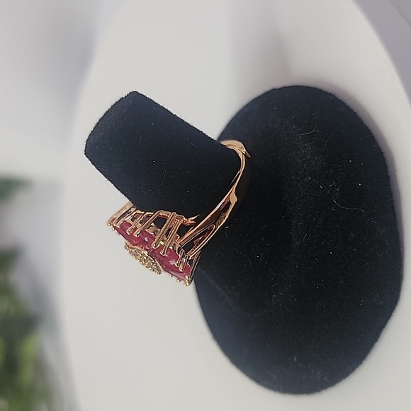 Ruby Red Zirconia Heart Shaped Ring Gold Plated Adjustable New - Picture 5 of 9